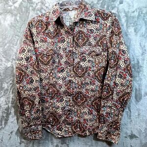Cedar Rose Womens Paisley Western Snap Button Down Shirt Tan Burgundy Small